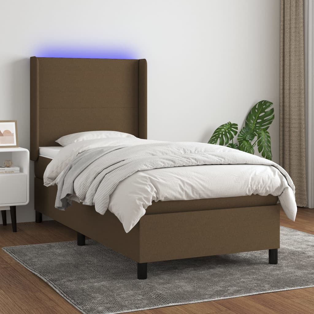 Krevet box spring s madracem LED tamnosmeđi 80 x 200 cm tkanina