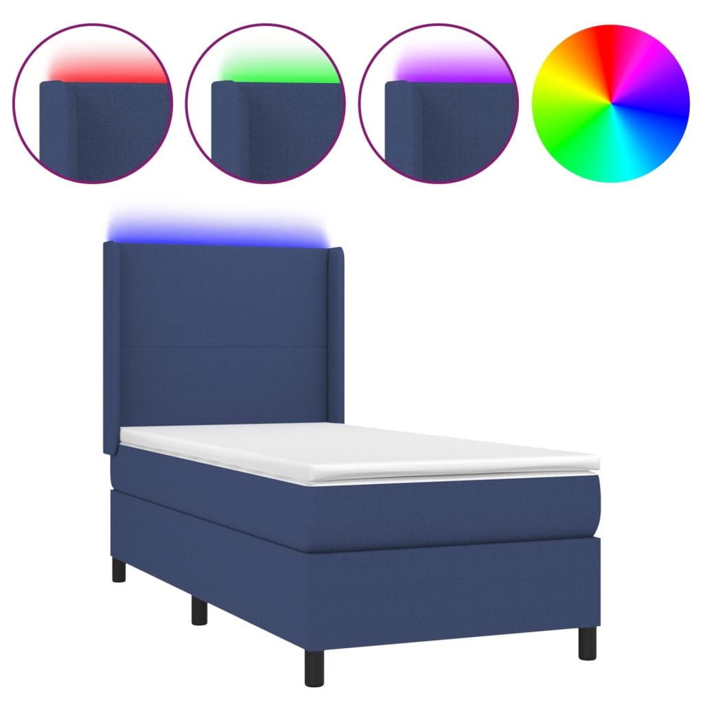 Krevet box spring s madracem LED plavi 80 x 200 cm od tkanine
