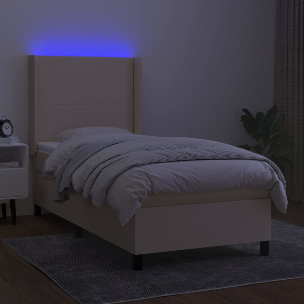 Krevet box spring s madracem LED krem 90x190 cm od tkanine
