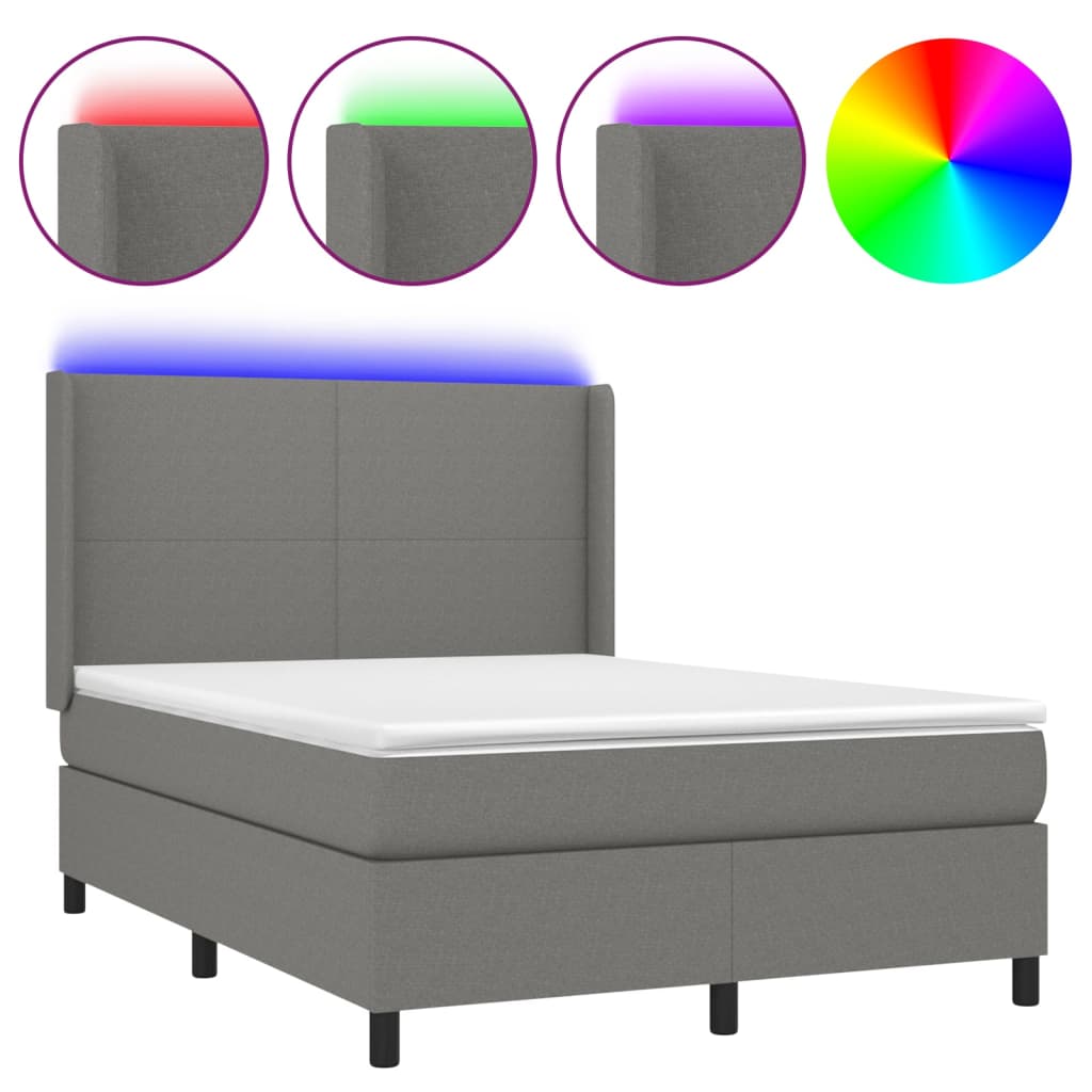 Krevet box spring s madracem LED tamnosivi 140x190cm od tkanine