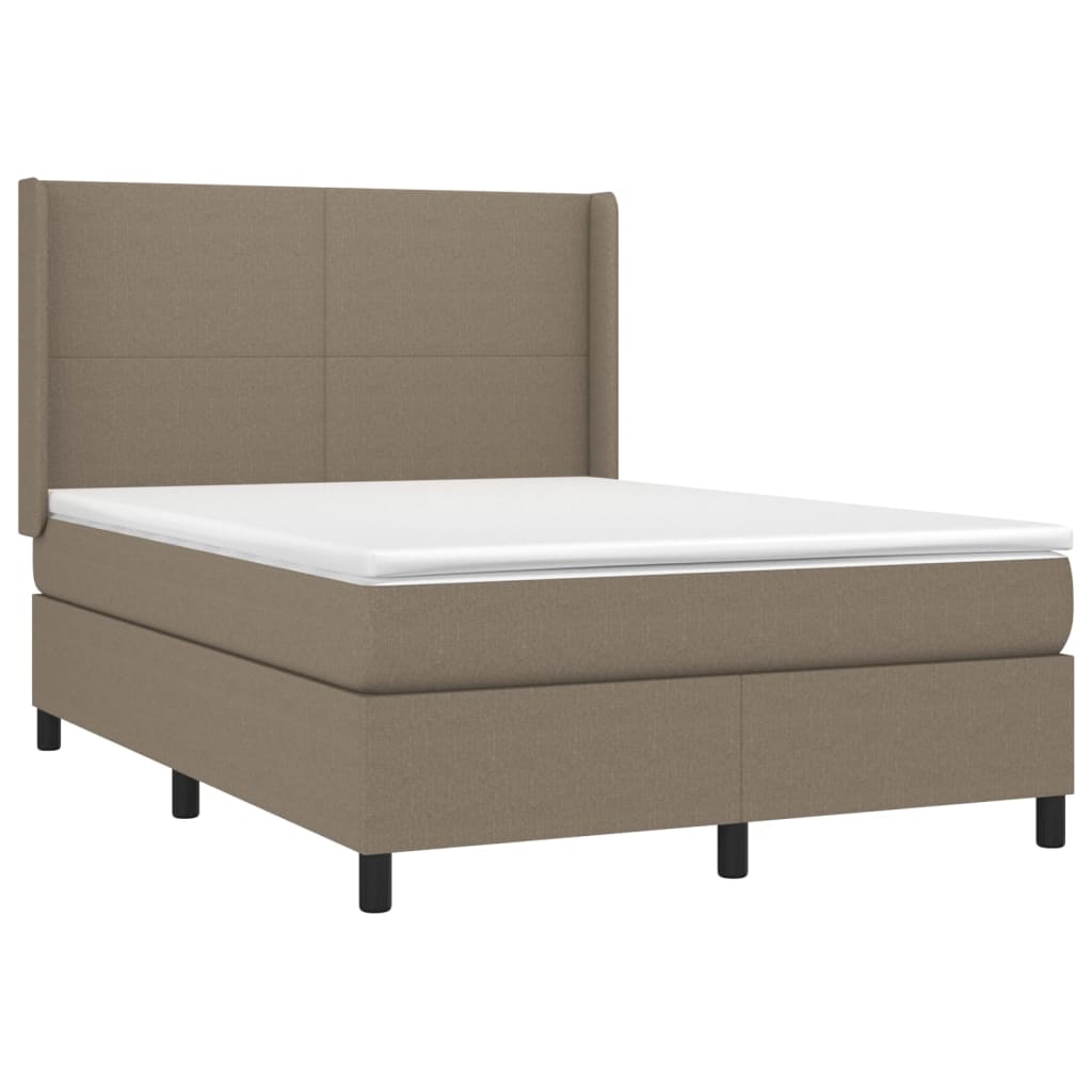 Krevet box spring s madracem LED smeđesivi 140x190 cm tkanina
