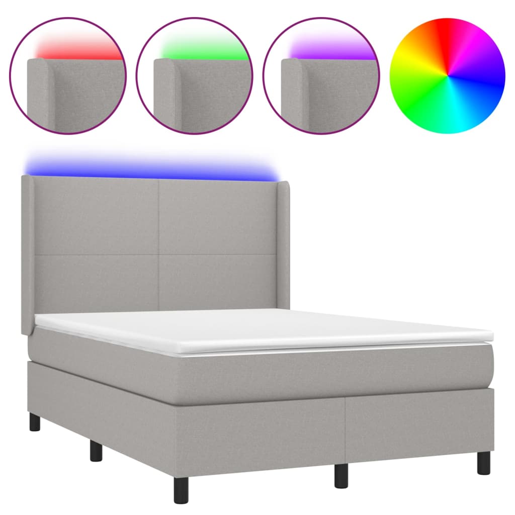 Krevet box spring s madracem LED svjetlosivi 140x200 cm tkanina