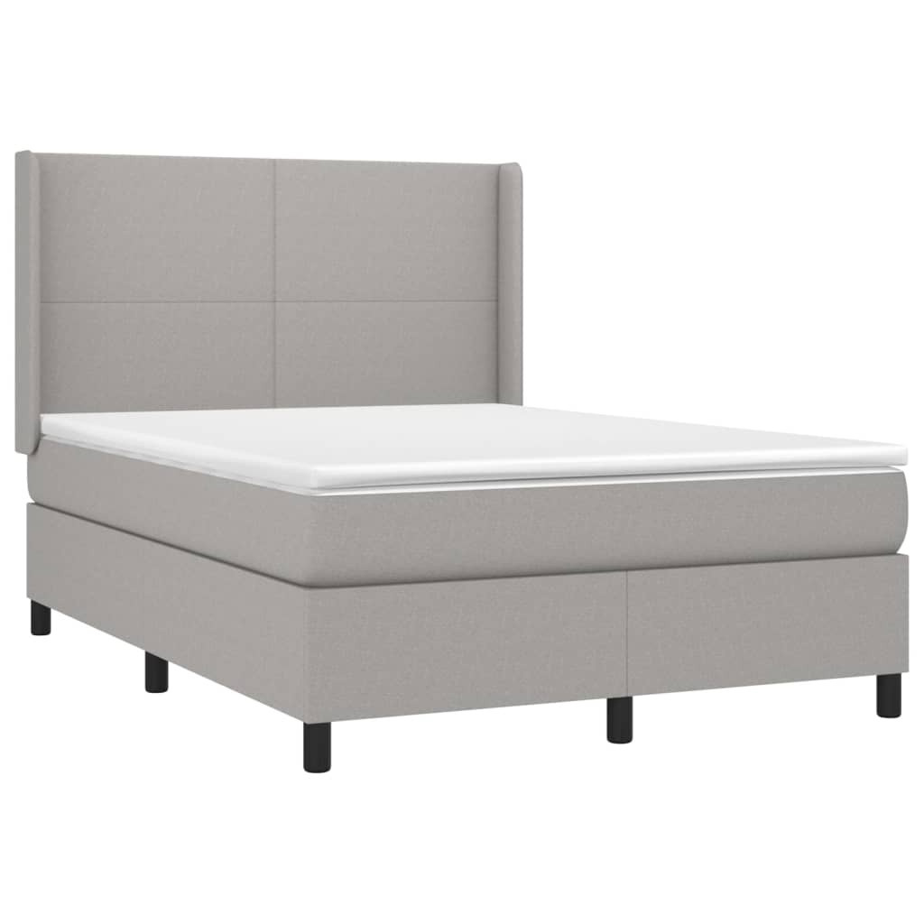 Krevet box spring s madracem LED svjetlosivi 140x200 cm tkanina
