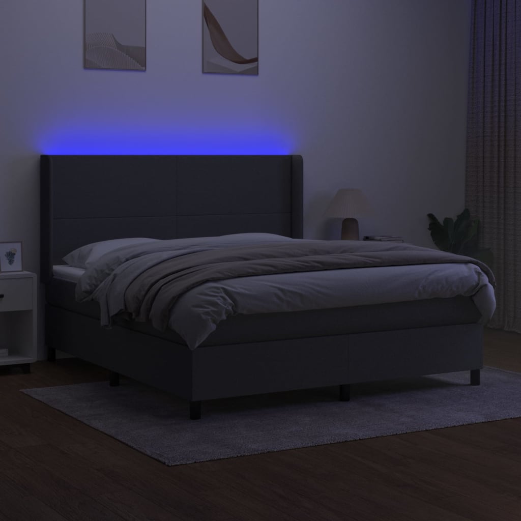 Krevet box spring s madracem LED tamnosivi 160x200 cm tkanina