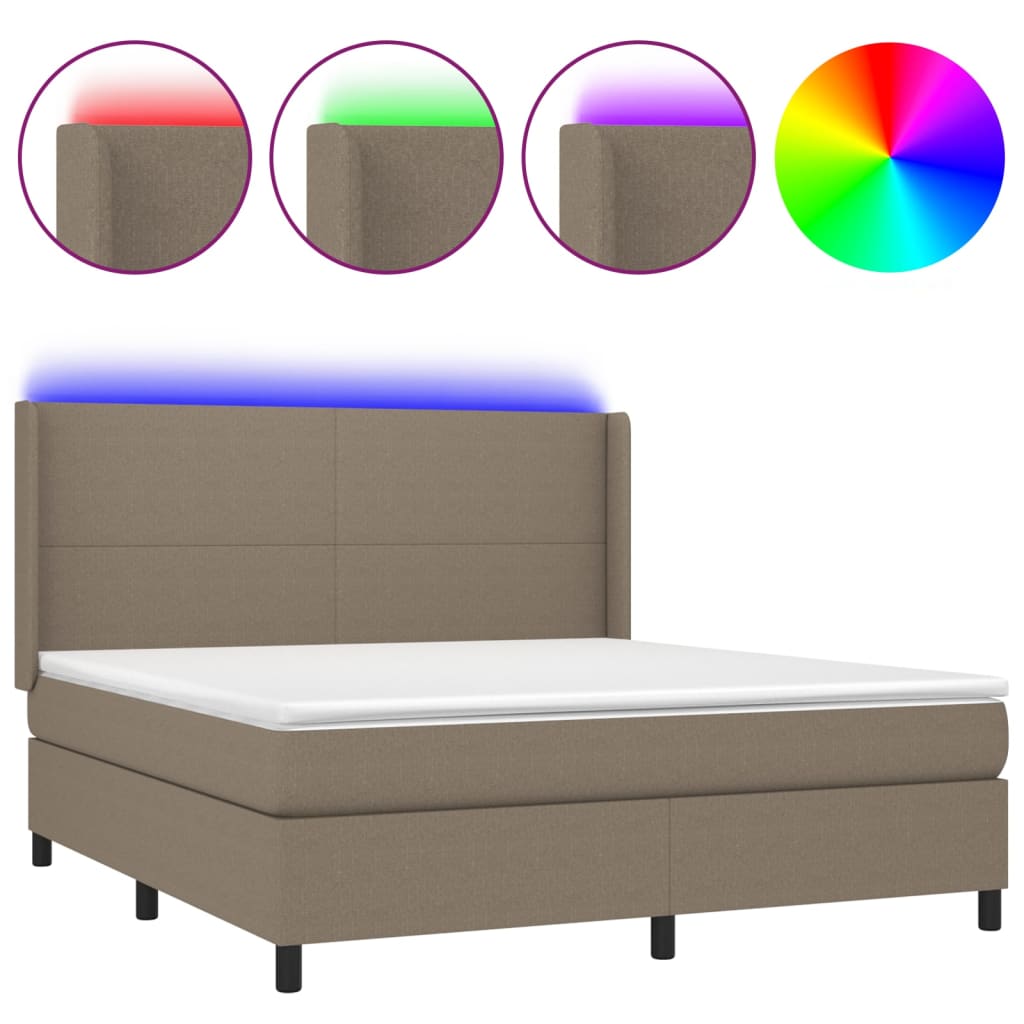 Krevet box spring s madracem LED smeđesivi 160x200 cm tkanina