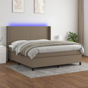 Krevet box spring s madracem LED smeđesivi 160x200 cm tkanina