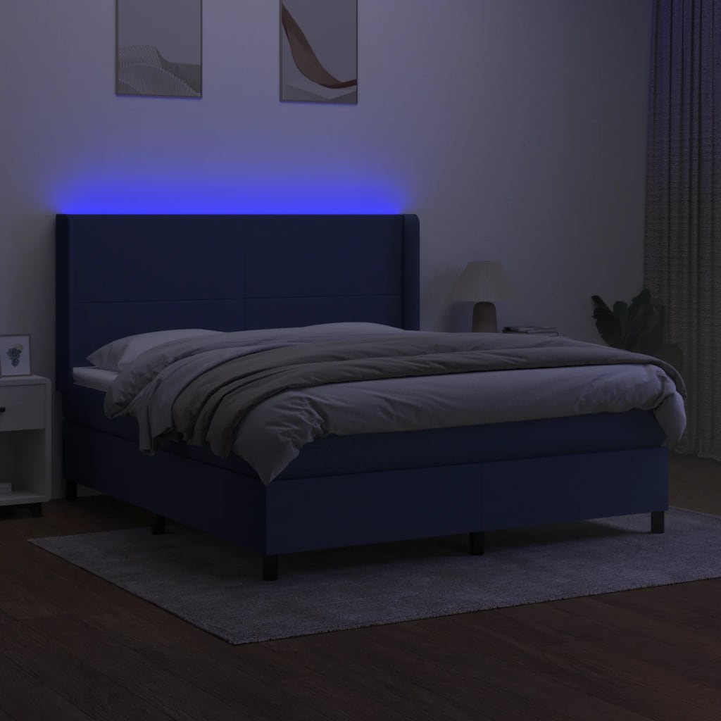 Krevet box spring s madracem LED plavi 160x200 cm od tkanine