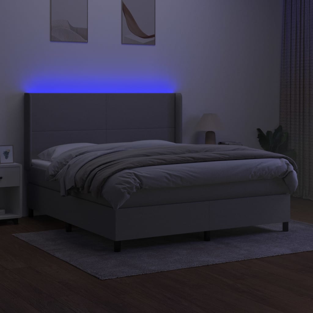 Krevet box spring s madracem LED svjetlosivi 180x200 cm tkanina
