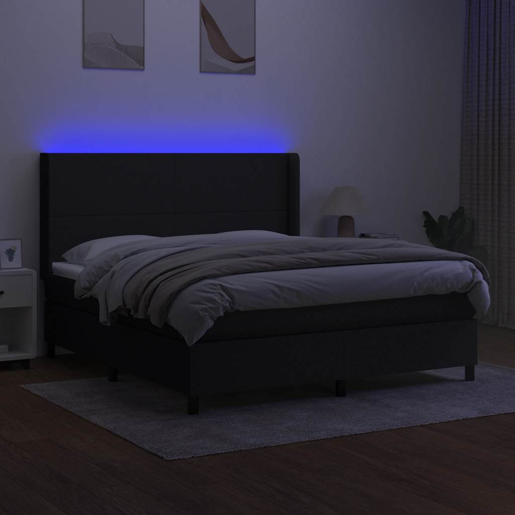 Krevet box spring s madracem LED crni 180x200 cm od tkanine