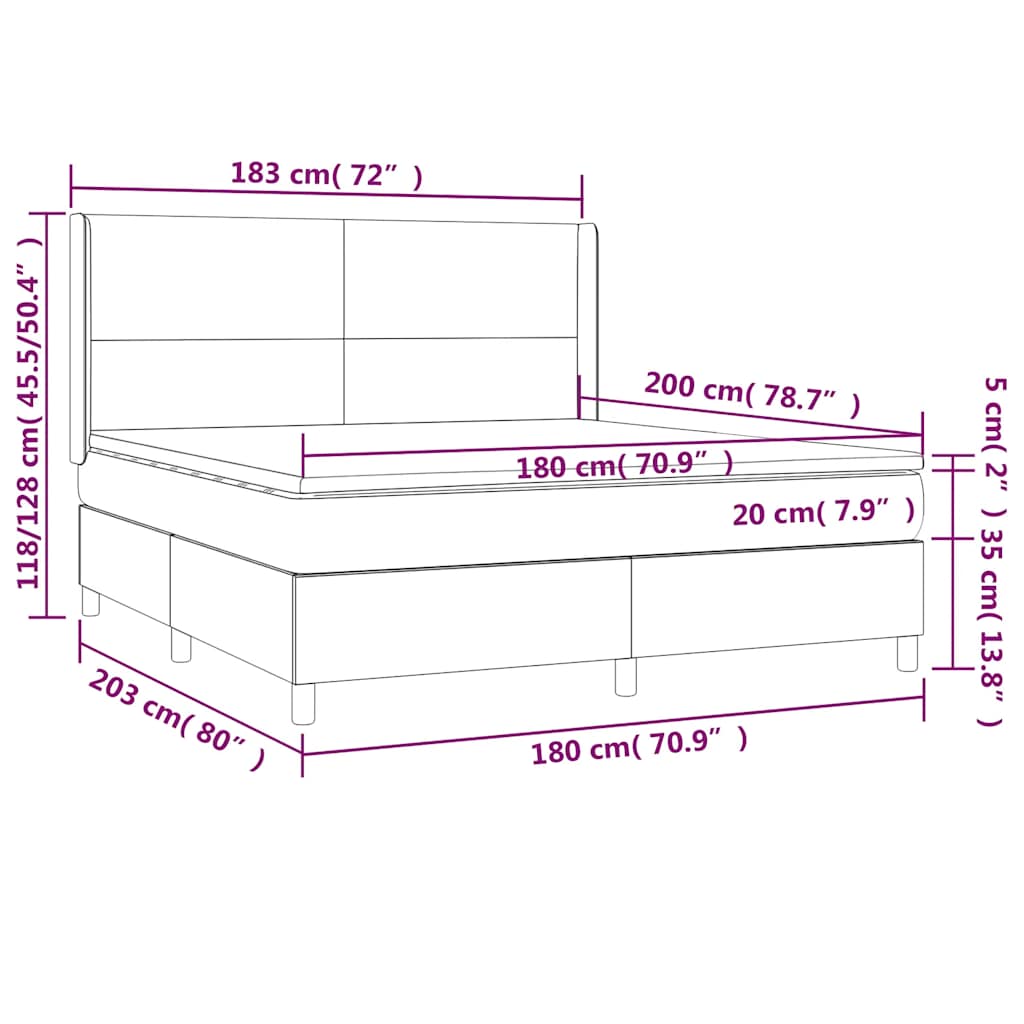 Krevet box spring s madracem LED crni 180x200 cm od tkanine
