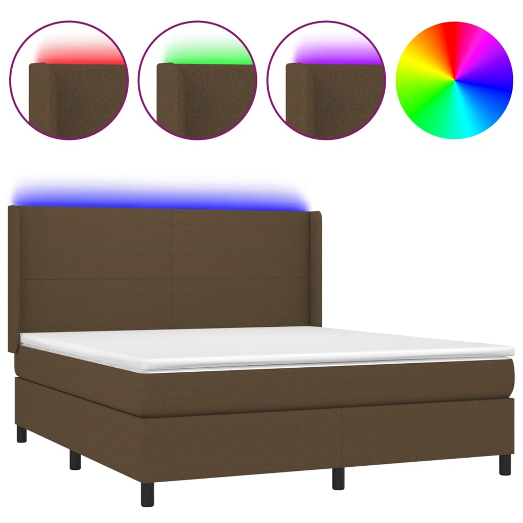 Krevet box spring s madracem LED tamnosmeđi 180x200 cm tkanina