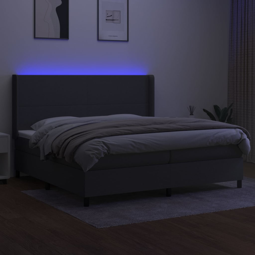 Krevet box spring s madracem LED tamnosivi 200x200 cm tkanina