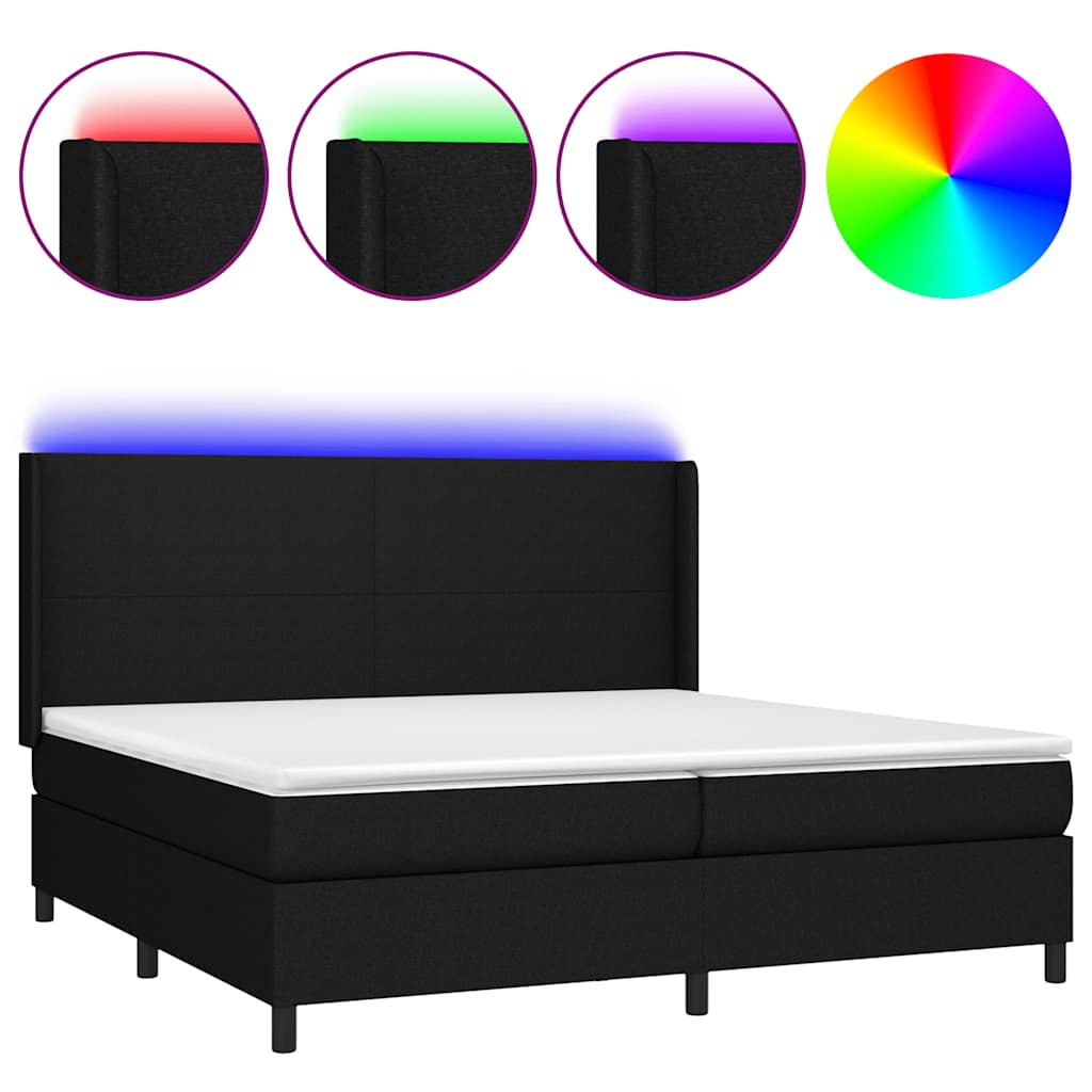Krevet box spring s madracem LED crni 200x200 cm od tkanine