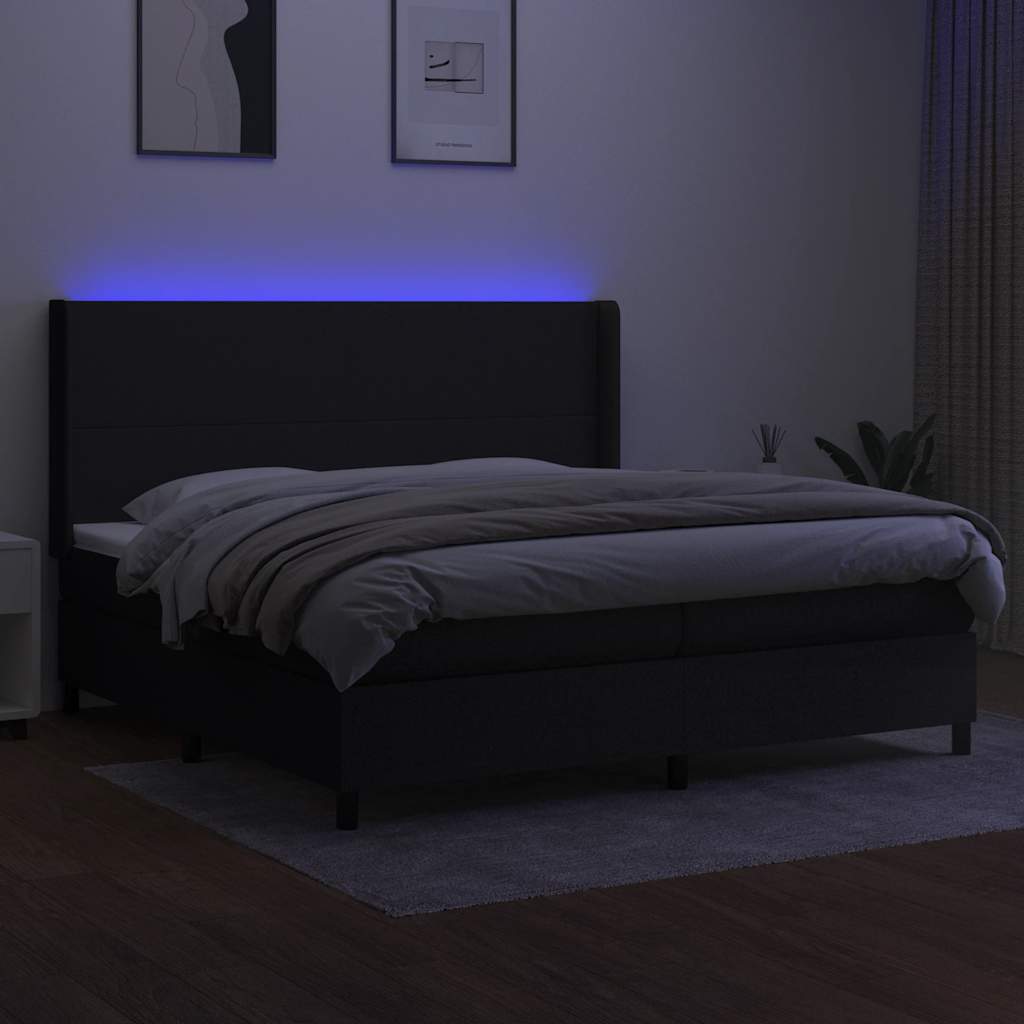 Krevet box spring s madracem LED crni 200x200 cm od tkanine