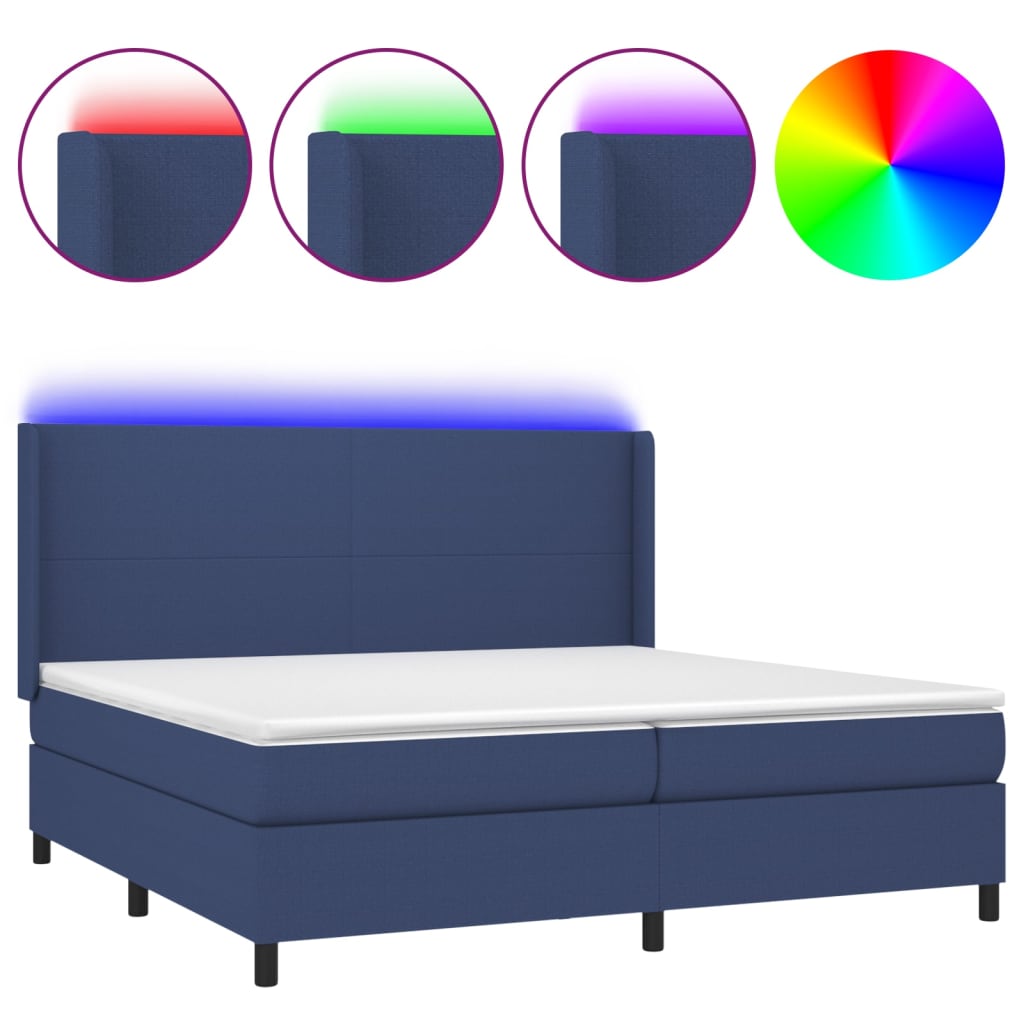Krevet box spring s madracem LED plavi 200x200 cm od tkanine