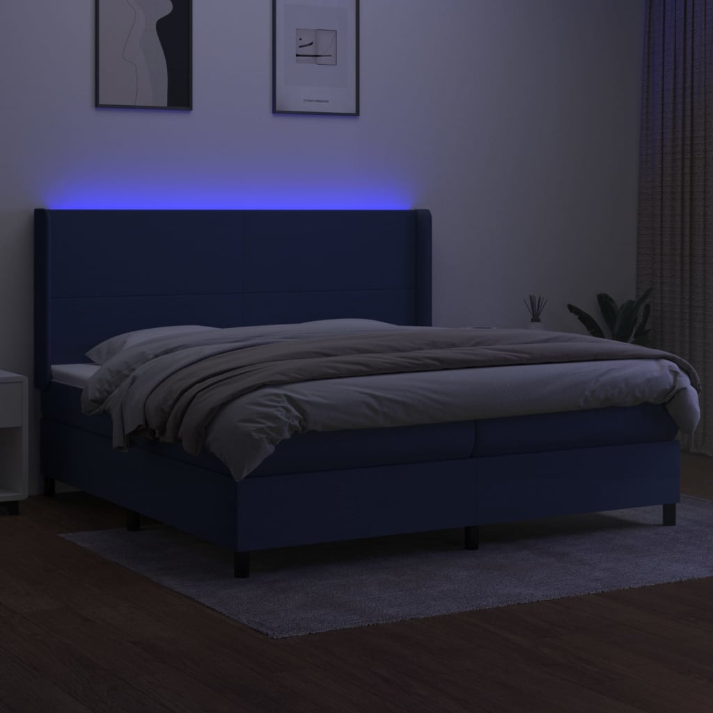 Krevet box spring s madracem LED plavi 200x200 cm od tkanine