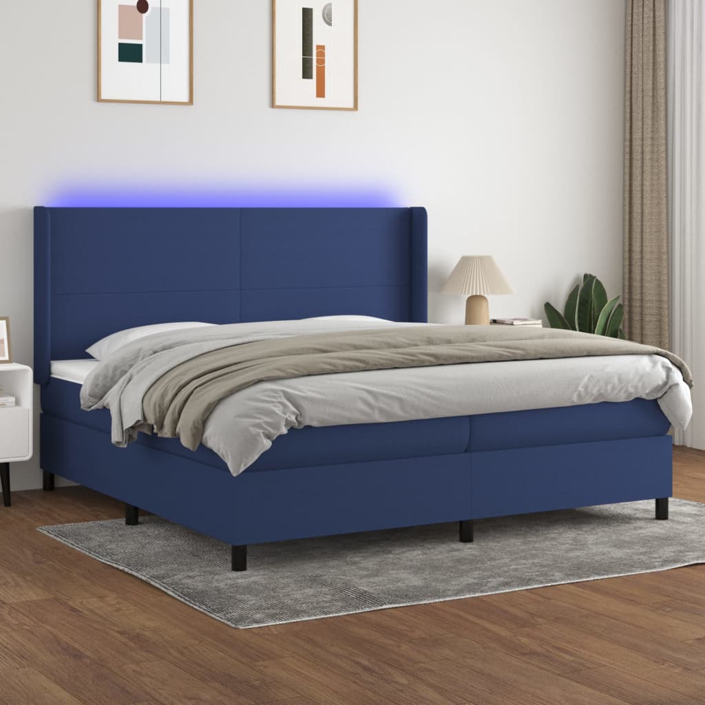 Krevet box spring s madracem LED plavi 200x200 cm od tkanine