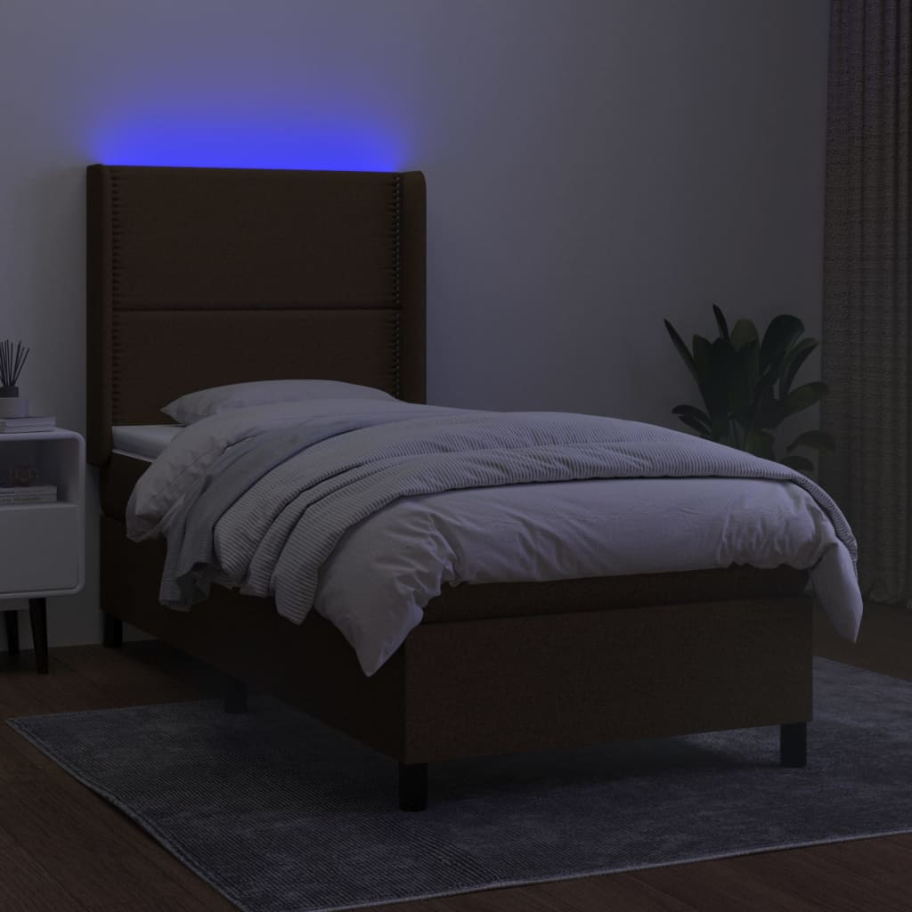 Krevet box spring s madracem LED tamnosmeđi 90x190 cm tkanina