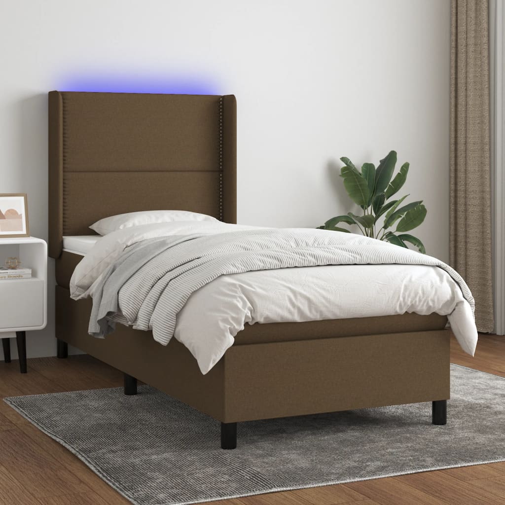 Krevet box spring s madracem LED tamnosmeđi 90x190 cm tkanina
