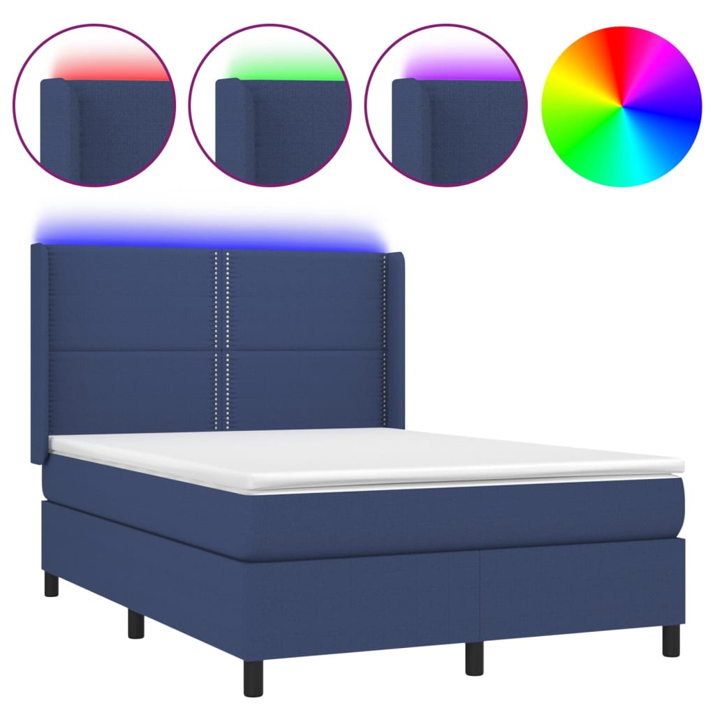 Krevet box spring s madracem LED plavi 140x200 cm od tkanine