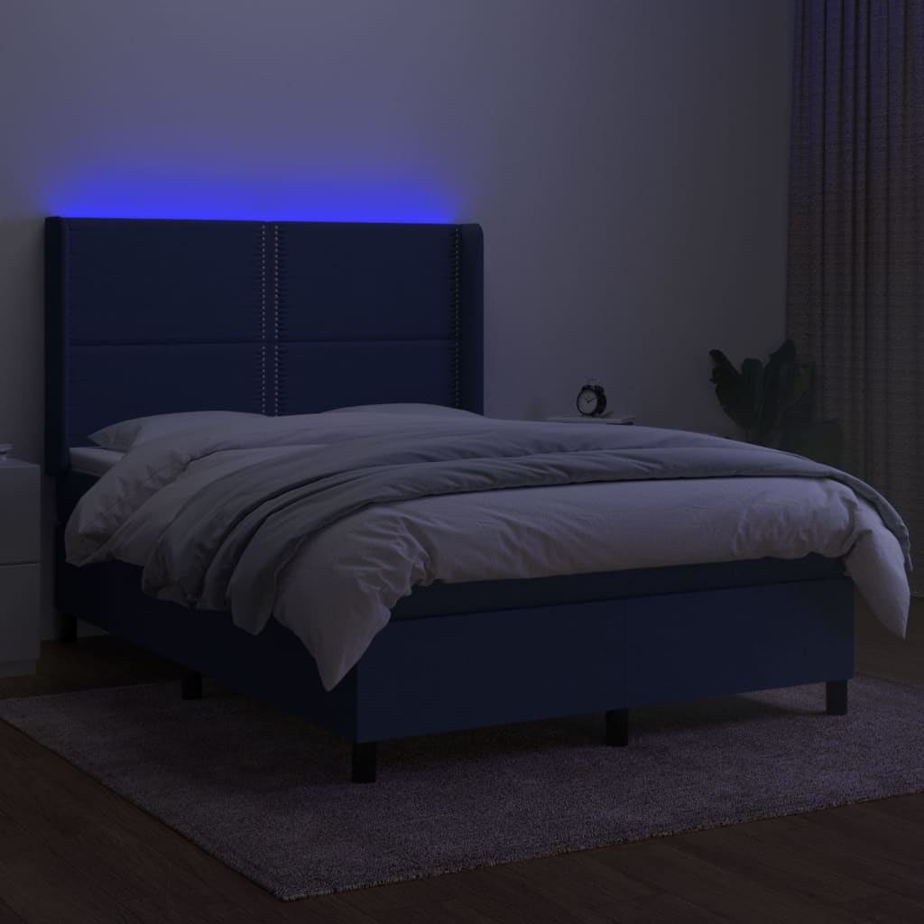 Krevet box spring s madracem LED plavi 140x200 cm od tkanine