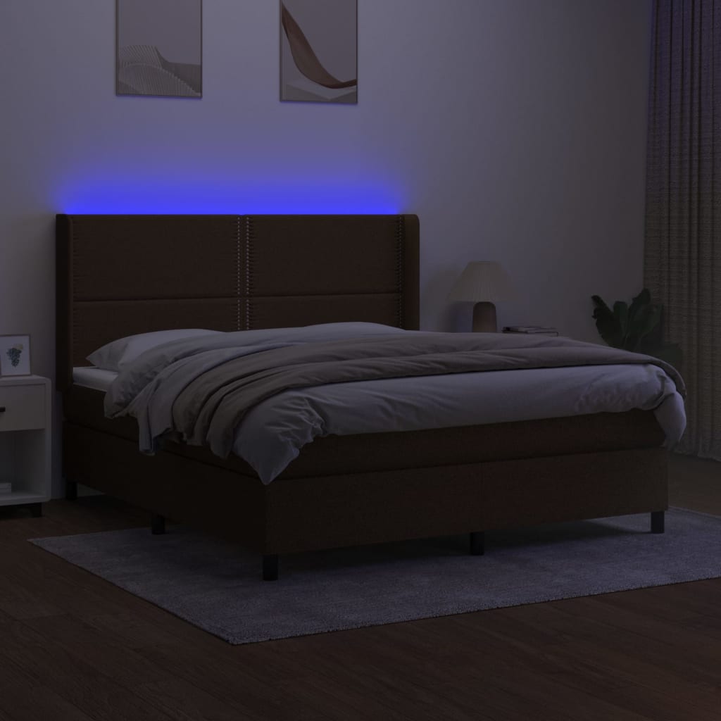 Krevet box spring s madracem LED tamnosmeđi 180x200 cm tkanina