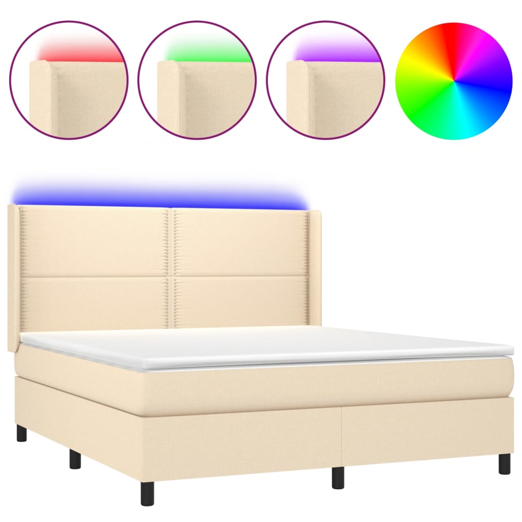 Krevet box spring s madracem LED krem 180x200 cm od tkanine