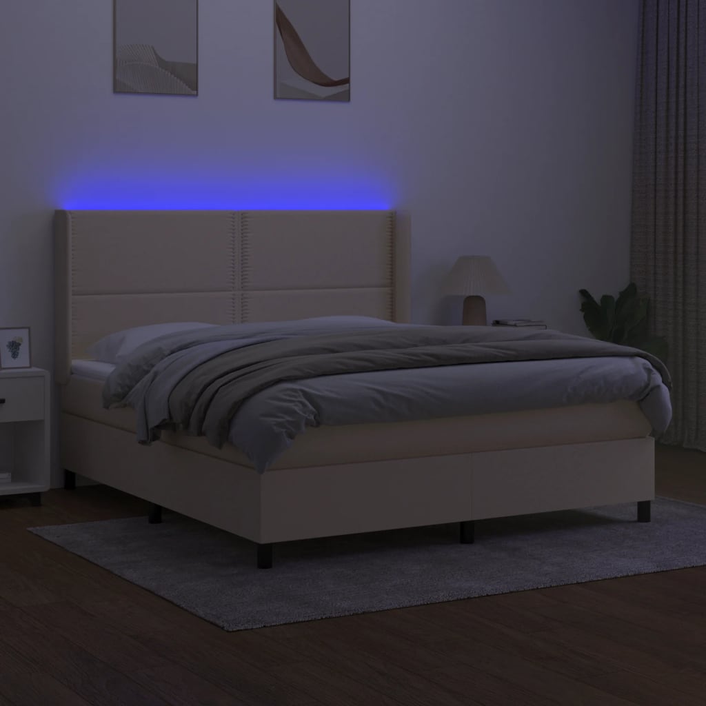 Krevet box spring s madracem LED krem 180x200 cm od tkanine