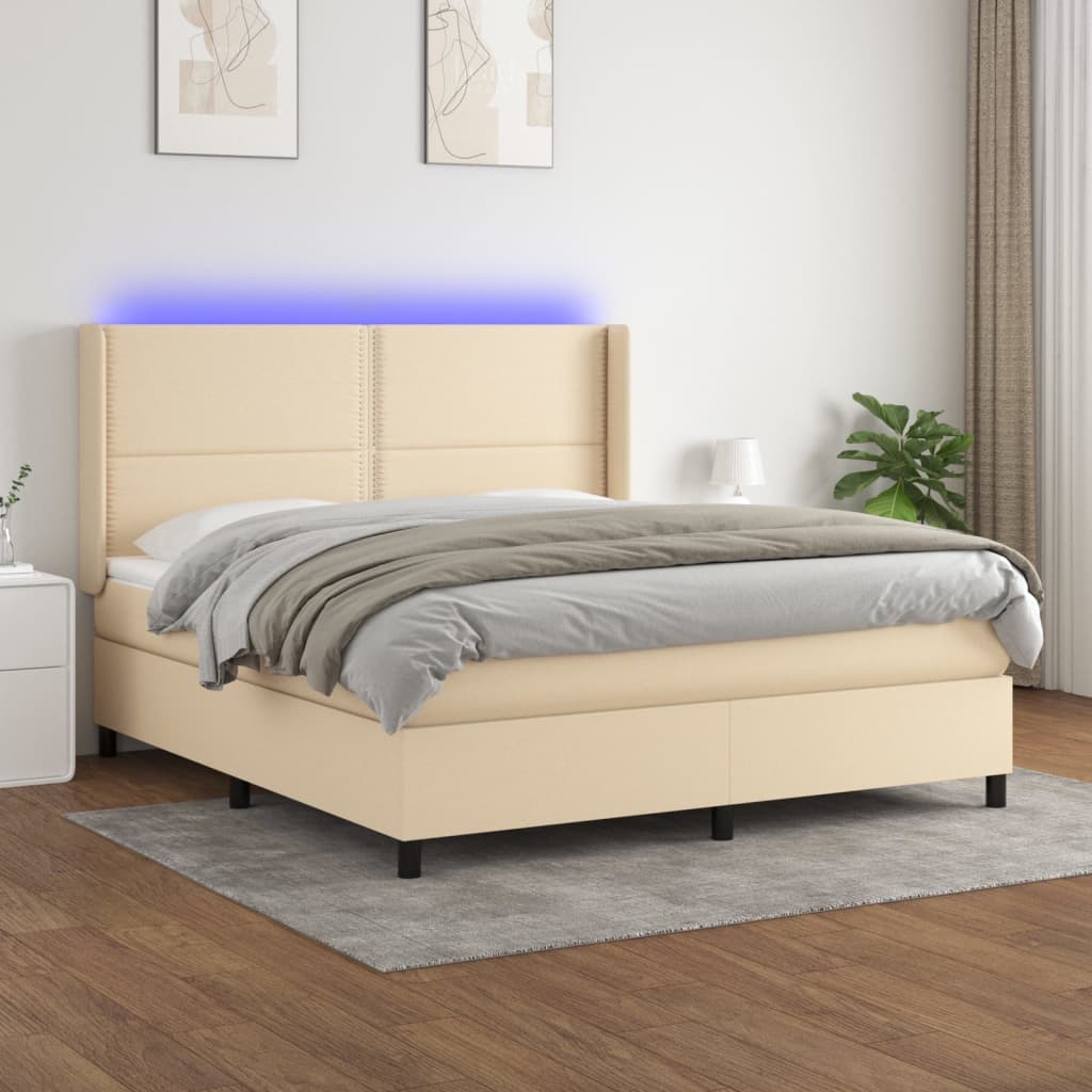 Krevet box spring s madracem LED krem 180x200 cm od tkanine