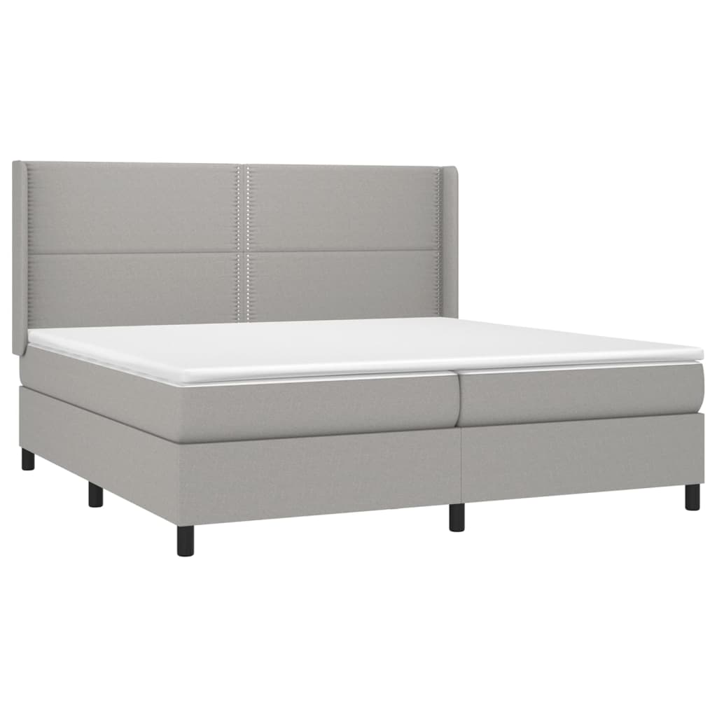 Krevet box spring s madracem LED svjetlosivi 200x200 cm tkanina