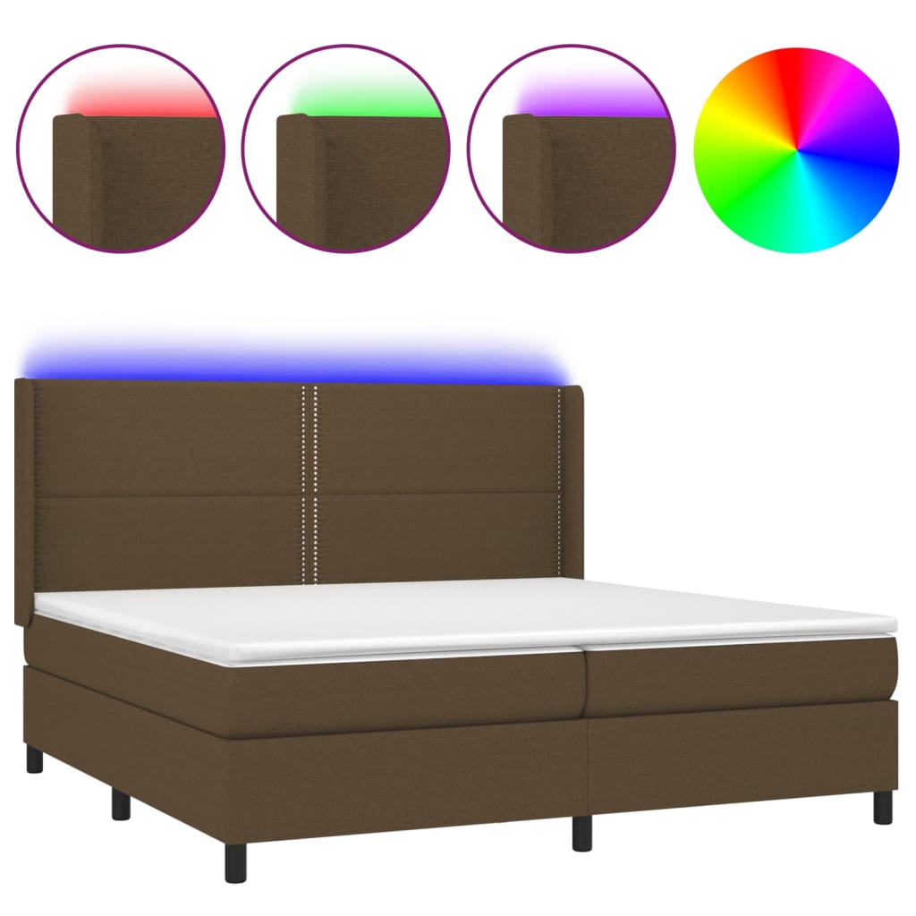 Krevet box spring s madracem LED tamnosmeđi 200x200 cm tkanina
