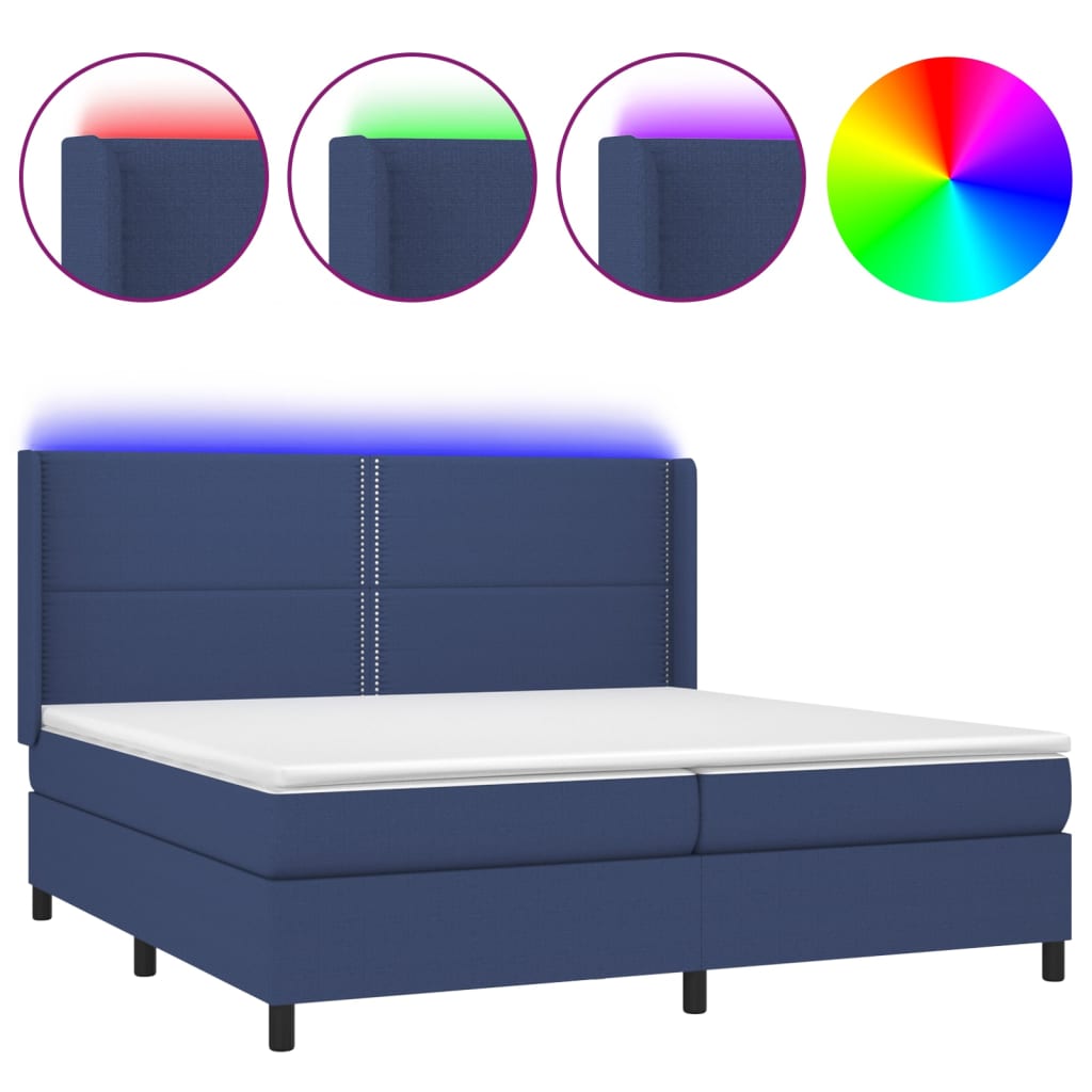 Krevet box spring s madracem LED plavi 200x200 cm od tkanine