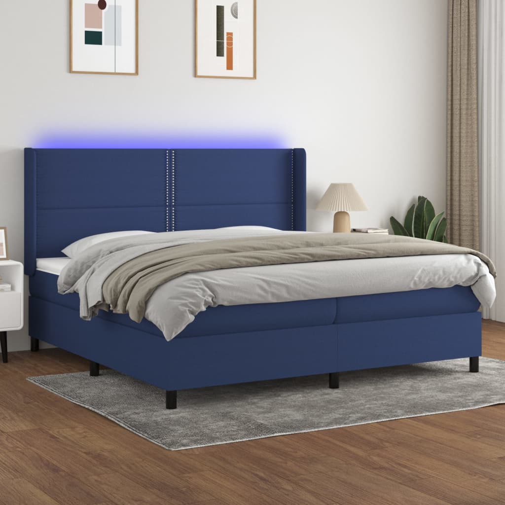 Krevet box spring s madracem LED plavi 200x200 cm od tkanine