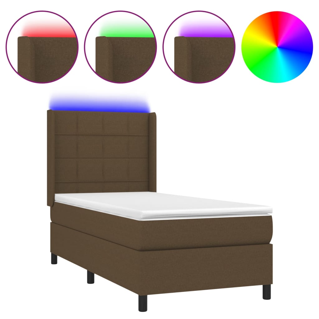 Krevet box spring s madracem LED tamnosmeđi 80 x 200 cm tkanina