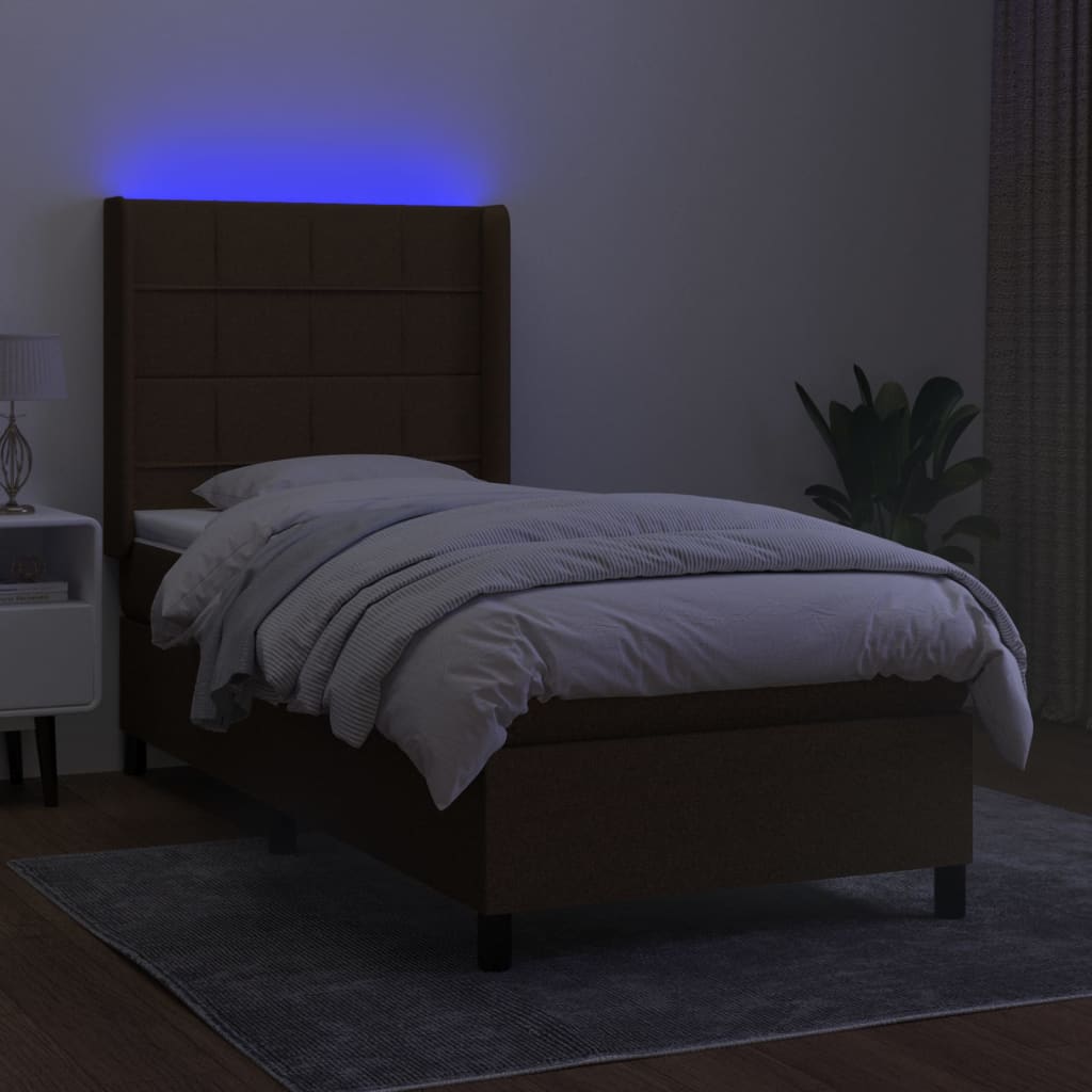 Krevet box spring s madracem LED tamnosmeđi 80 x 200 cm tkanina
