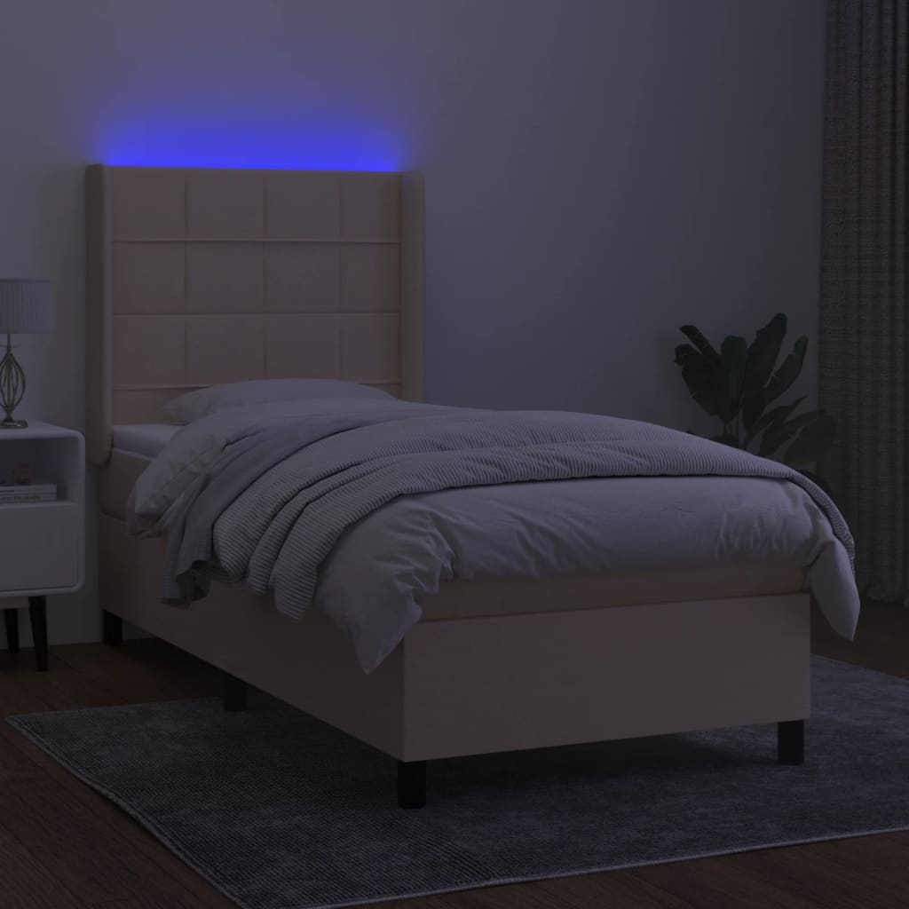 Krevet box spring s madracem LED krem 80 x 200 cm od tkanine