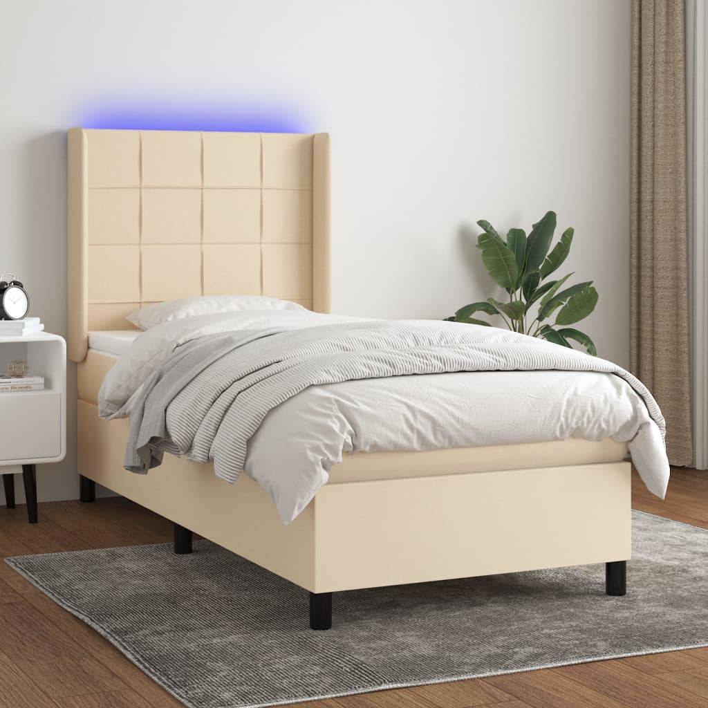 Krevet box spring s madracem LED krem 80 x 200 cm od tkanine