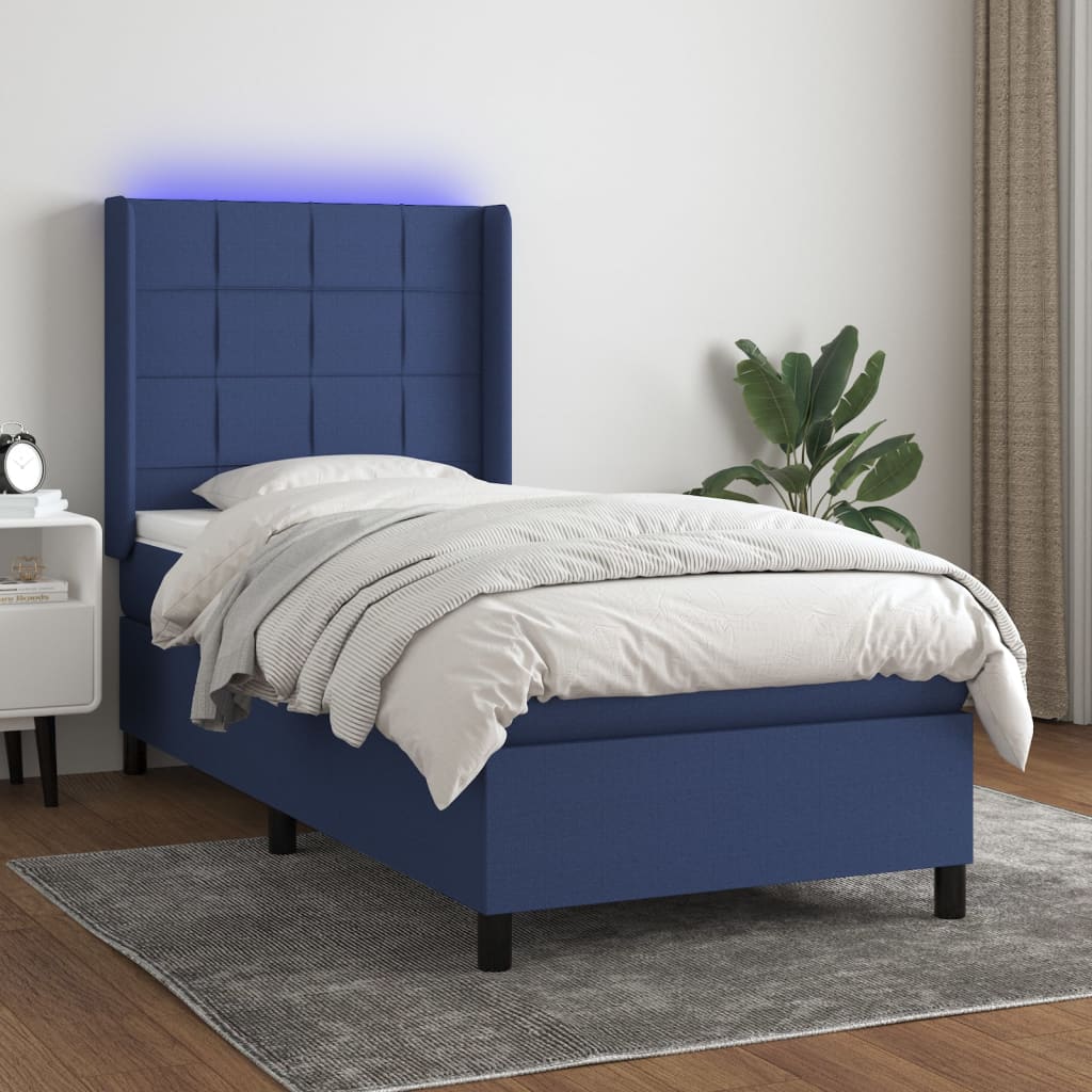 Krevet box spring s madracem LED plavi 90x190 cm od tkanine