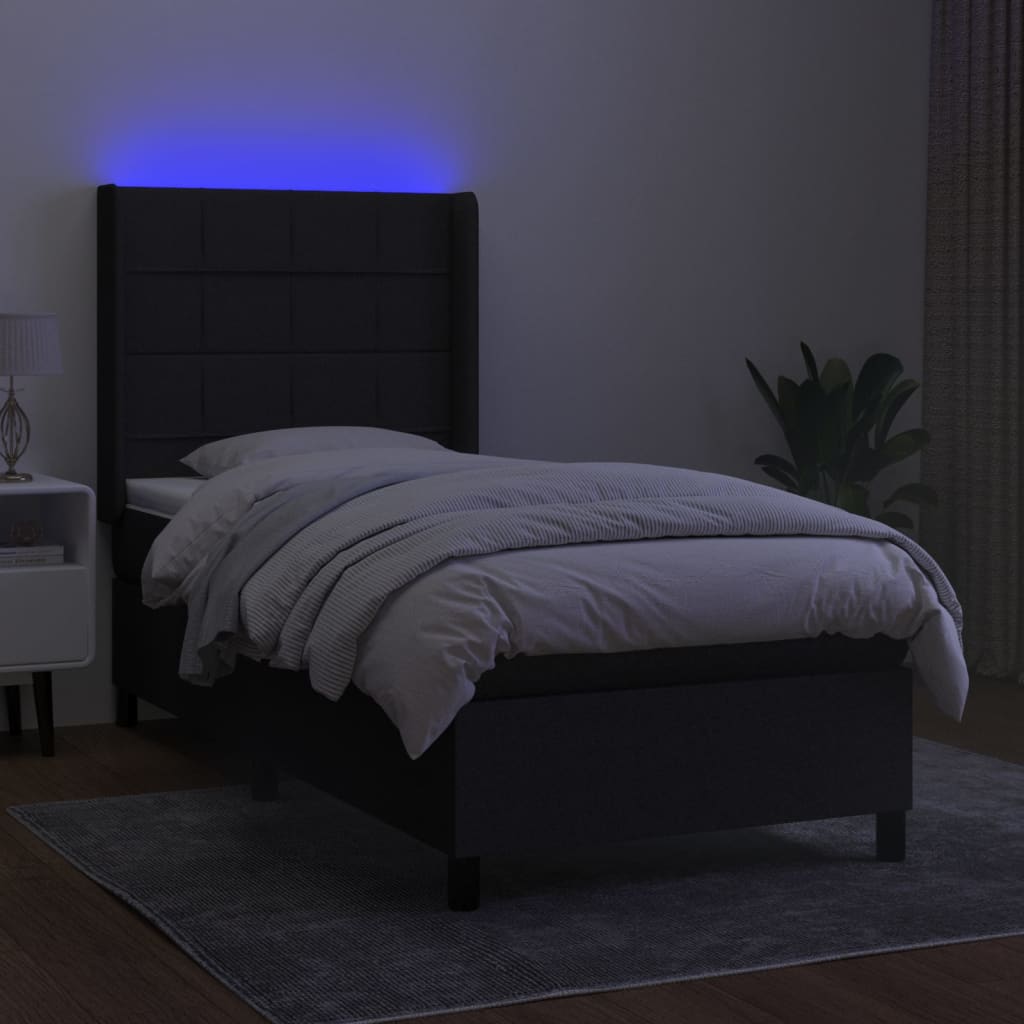 Krevet box spring s madracem LED crni 100x200 cm od tkanine
