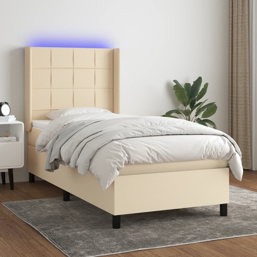 Krevet box spring s madracem LED krem 100x200 cm od tkanine