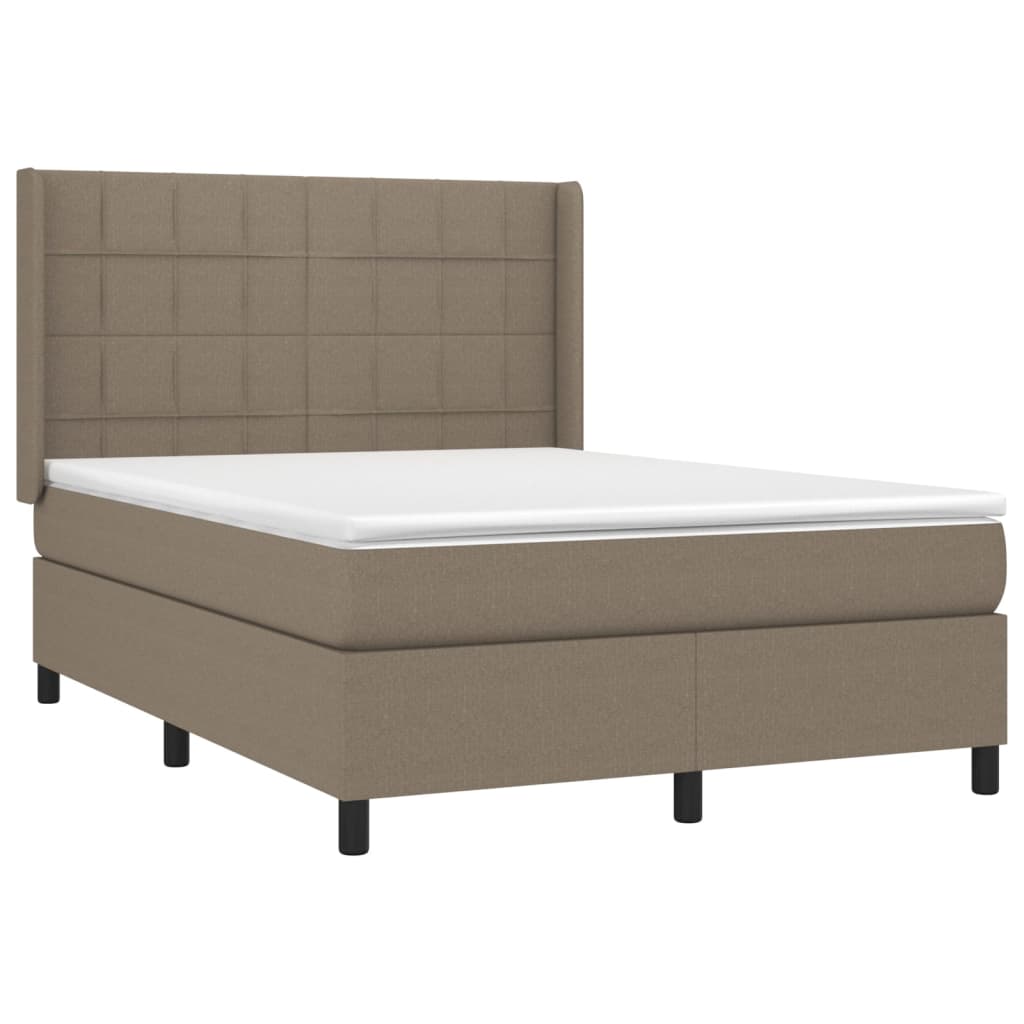 Krevet box spring s madracem LED smeđesivi 140x190 cm tkanina