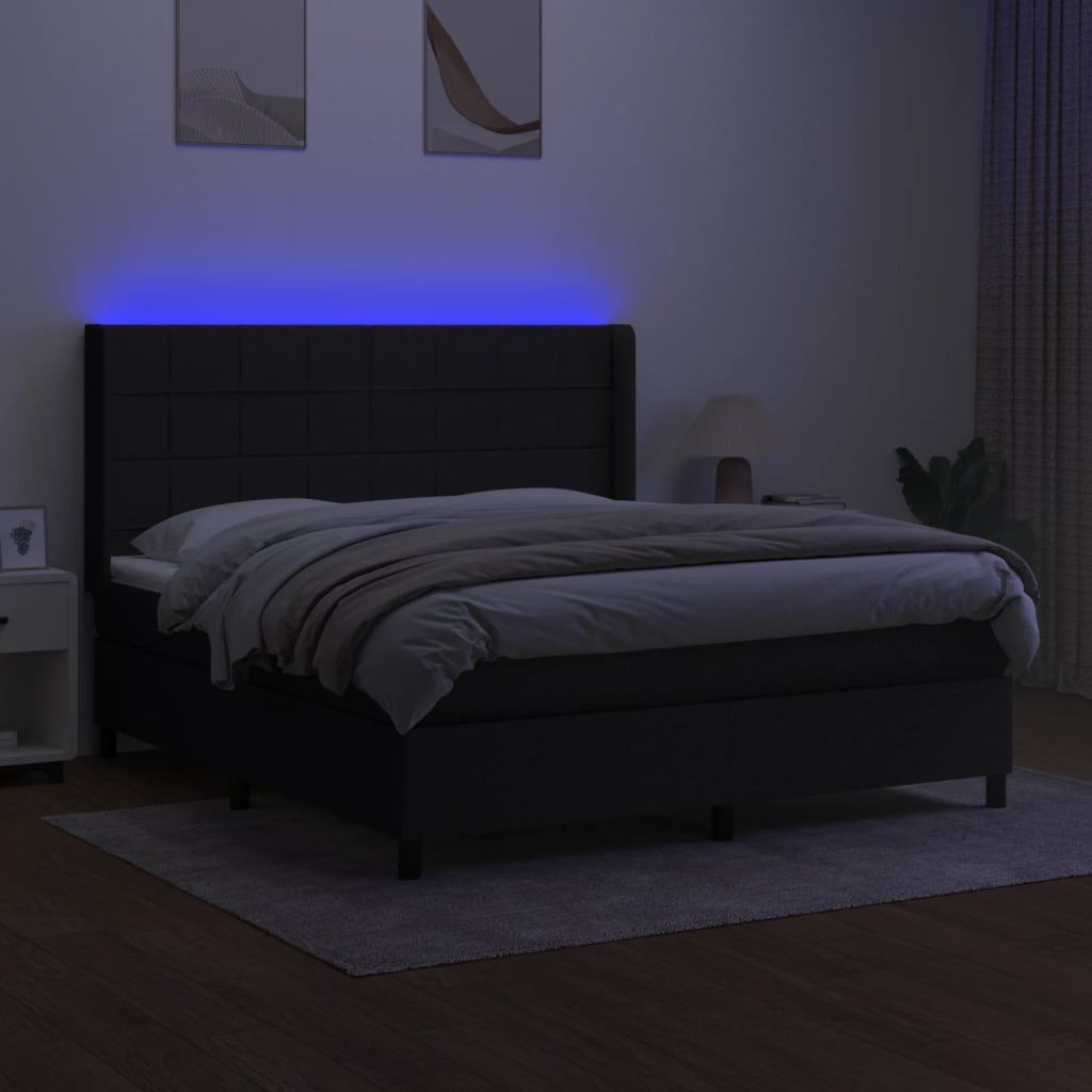 Krevet box spring s madracem LED crni 160x200 cm od tkanine