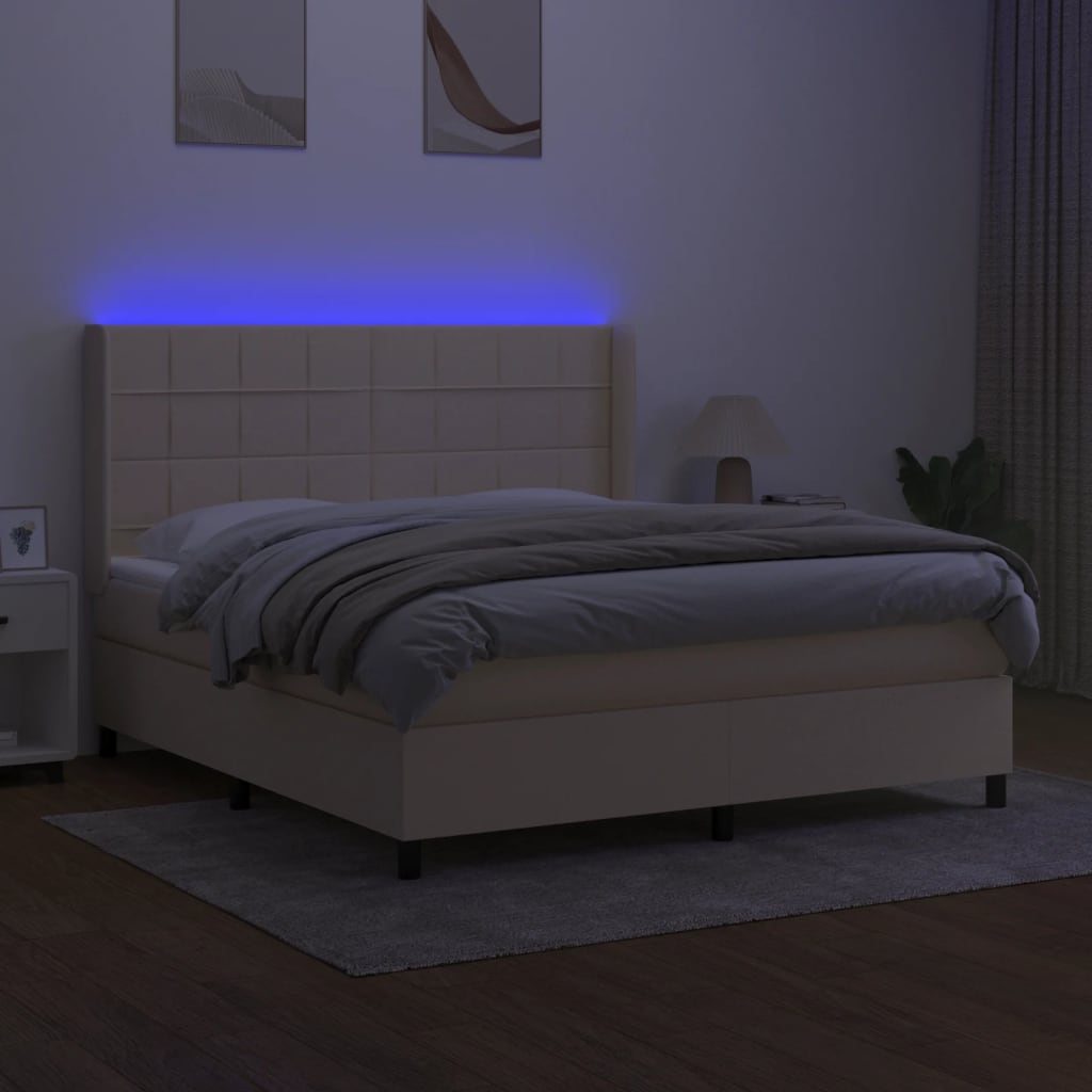 Krevet box spring s madracem LED krem 160x200 cm od tkanine