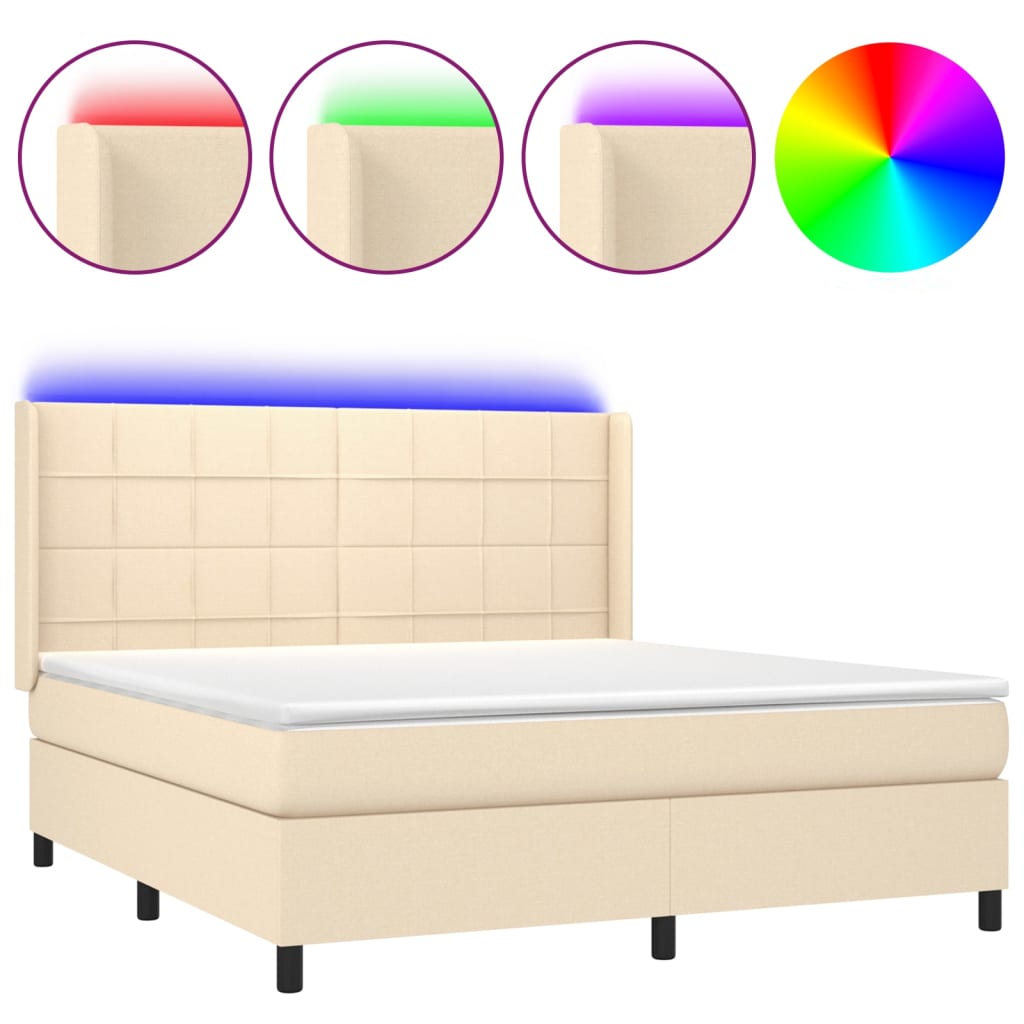 Krevet box spring s madracem LED krem 180x200 cm od tkanine