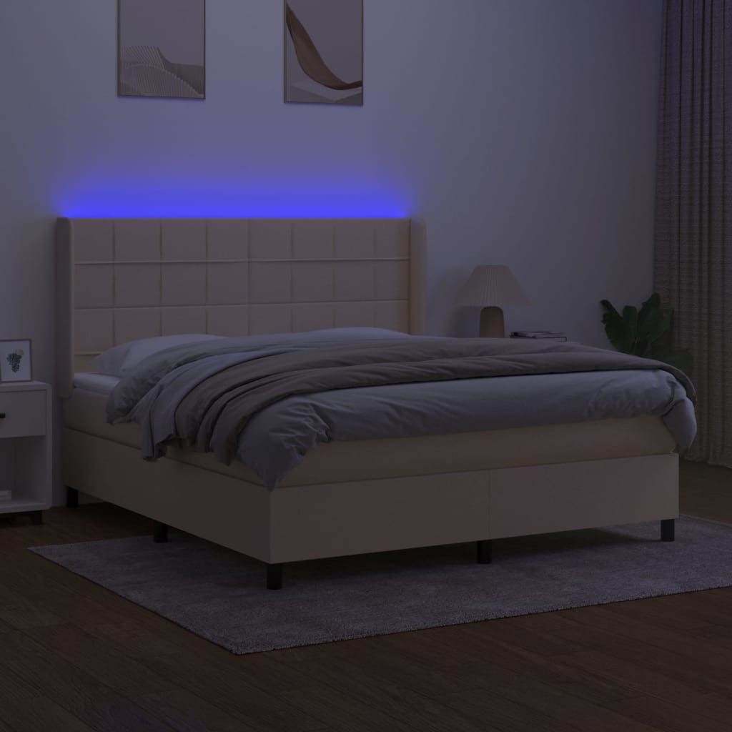 Krevet box spring s madracem LED krem 180x200 cm od tkanine