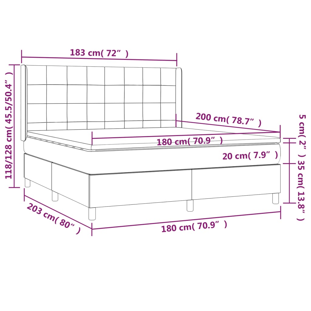Krevet box spring s madracem LED krem 180x200 cm od tkanine