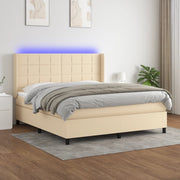 Krevet box spring s madracem LED krem 180x200 cm od tkanine