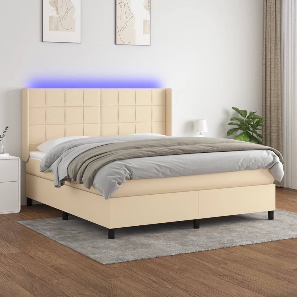 Krevet box spring s madracem LED krem 180x200 cm od tkanine