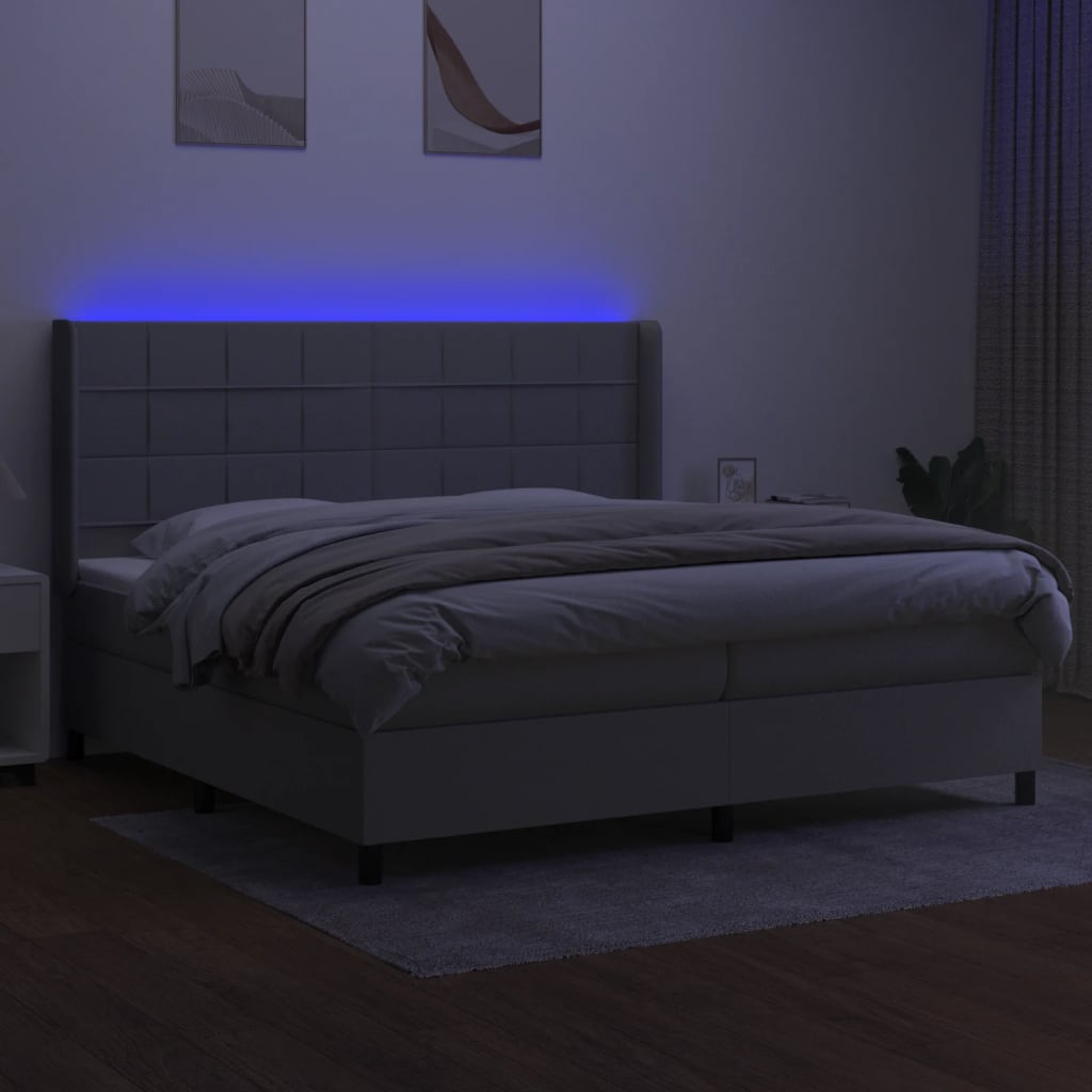 Krevet box spring s madracem LED svjetlosivi 200x200 cm tkanina