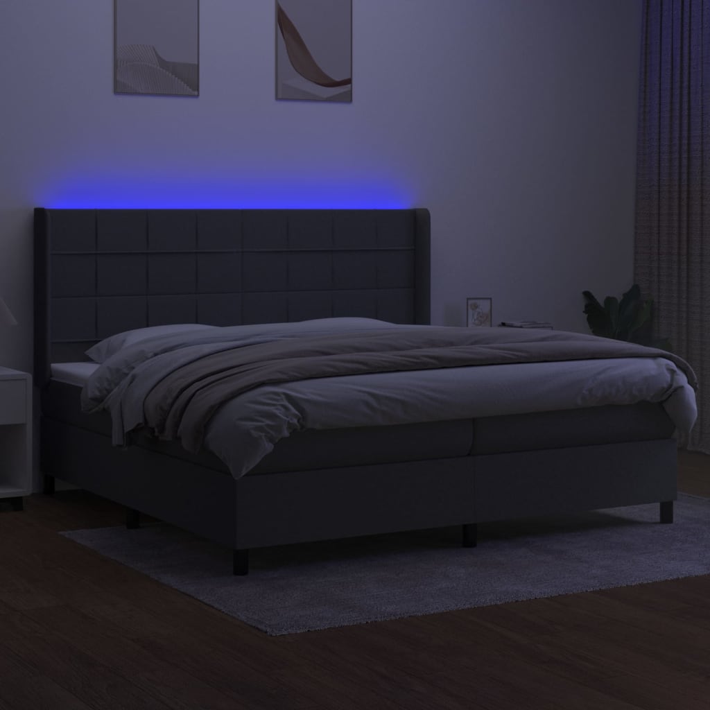 Krevet box spring s madracem LED tamnosivi 200x200 cm tkanina